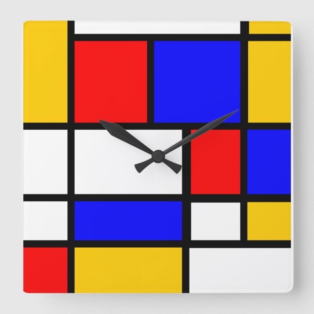Quadrado Relógio estilo Mondrian (Frente)