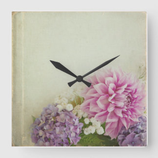 Quadrado Relógio Floral - rosa e lavendar