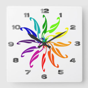 Quadrado Relógio - Folhas de Roda Colorido em Branco
