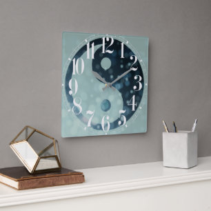 Quadrado Relógio Galáctico Ying Yang Wall