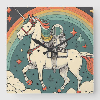 Quadrado Relógio infantil adorável com tema espacial retróg