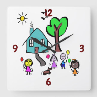 Quadrado Relógio Infantil Mundial