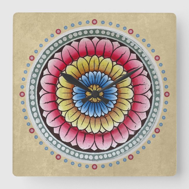 Quadrado Relógio Lotus Mandala (Frente)