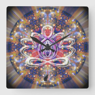 Quadrado Relógio Lotus Zen Lustroso