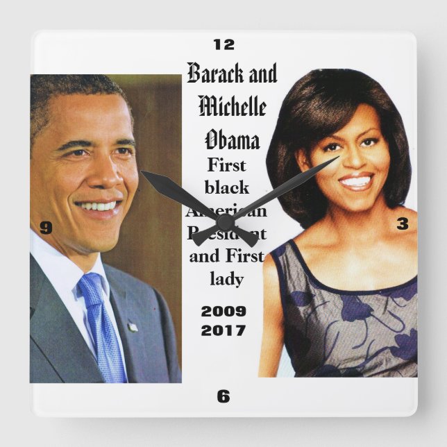 Quadrado relógio MEMORÁVEL BARACK E MICHELLE OBAMA (Frente)