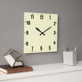 Quadrado Relógio Minimalista Creme com Números - Sem Moldur