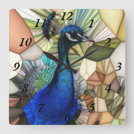 Quadrado Relógio Mosaico Colorido de Peacock