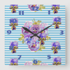 Quadrado Relógio para Quarto de Senhoras com Rosas em Azul