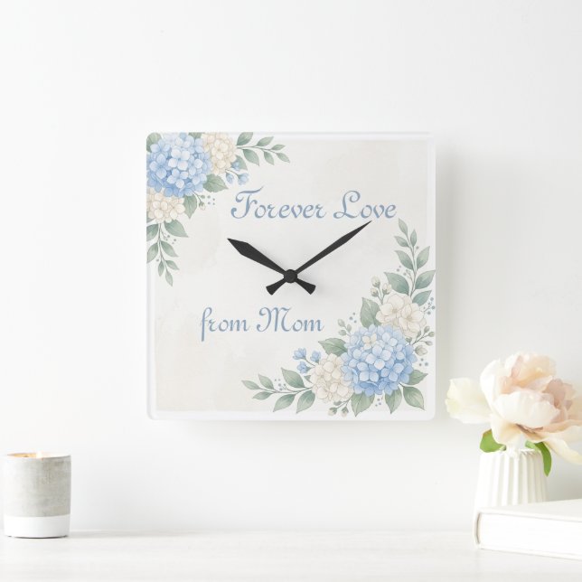 Quadrado Relógio Personalizado Coroa Floral  (Lar)