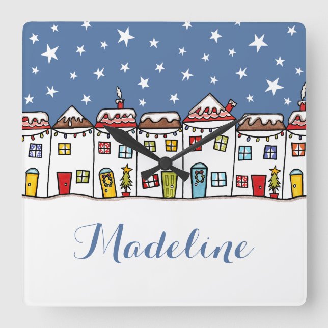 Quadrado Relógio Personalizado da Cena de Natal (Frente)