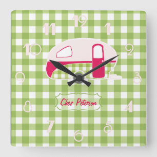 Quadrado Relógio Personalizado de Design de Gingham Caravan