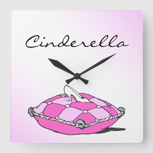 Quadrado Relógio Personalizado de Travesseiro Rosa Cinderel (Frente)