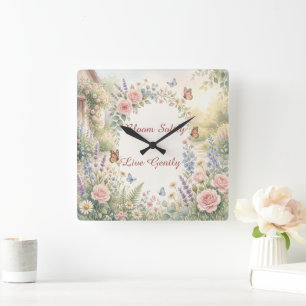 Quadrado Relógio Personalizado Floral Aquarela Sonhadora