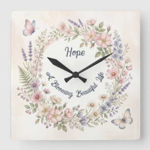 Quadrado Relógio Personalizado Floral Cottagecore Sonhador