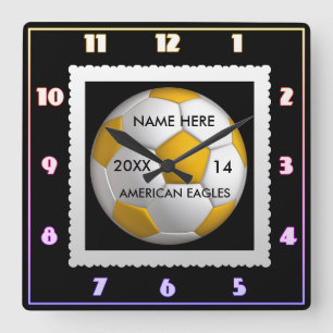 Quadrado Relógio preto e branco do futebol com o nome do j