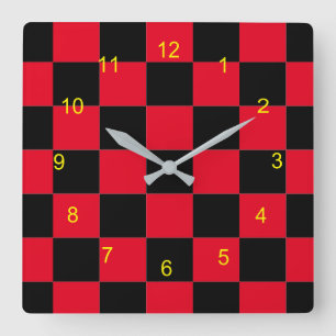 Quadrado Relógio - Quadro de verificação vermelho e preto