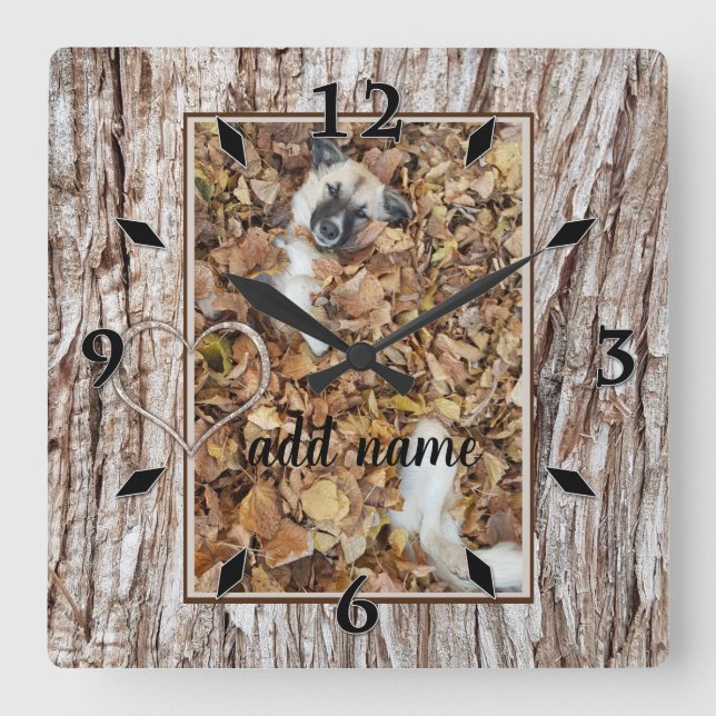 Quadrado relógio redondo engraçado para o cão de colagem de (Frente)