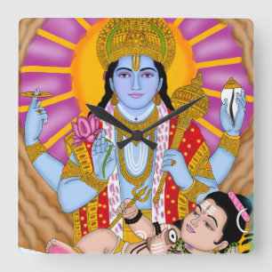 Quadrado Relógio Shiva & Vishnu – Decoração Divina de Pared