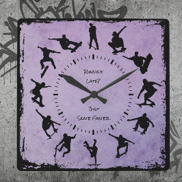 Quadrado Relógio Skater Boy Hora do Esmeril Roxo