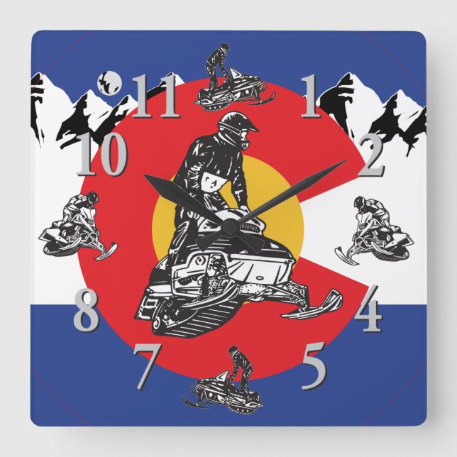 Quadrado Relógio Snowmobile do Colorado Flag (Frente)