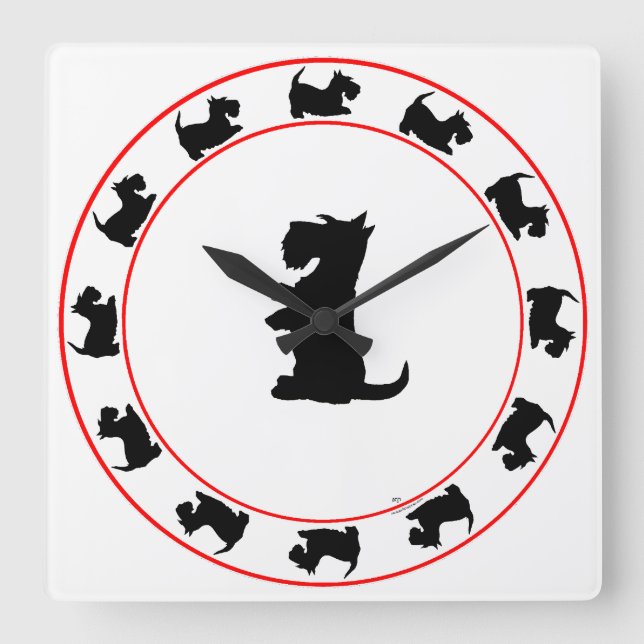 Quadrado Relógio Terrier Escocês (Frente)