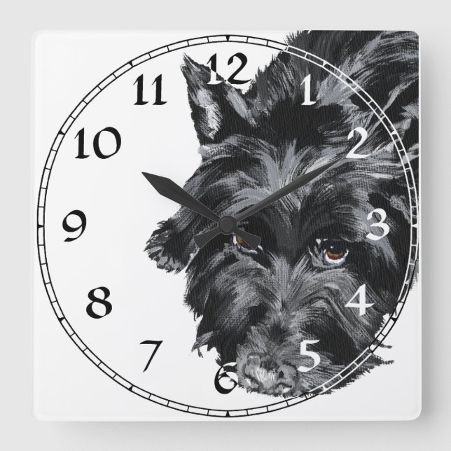 Quadrado Relógio Terrier Escocês (Frente)