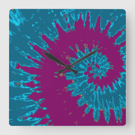Quadrado Relógio Tie Dye Espiral Azul Turquesa e Marrom