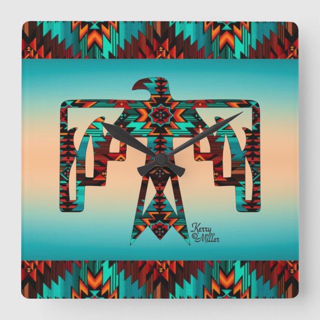 Quadrado Relógio Tribal Thunderbird Wall (Frente)