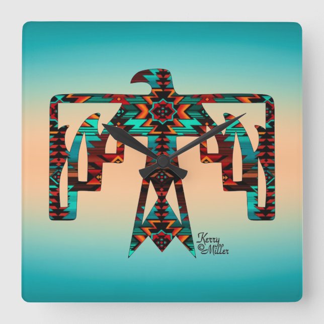 Quadrado Relógio Tribal Thunderbird Wall (Frente)