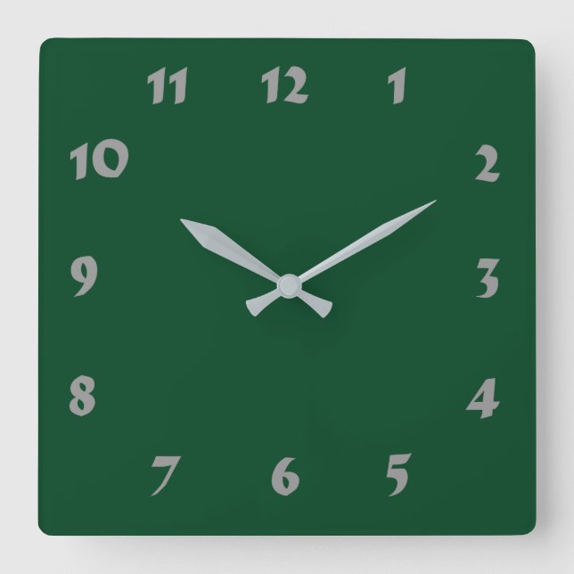 Quadrado Relógio Verde Evergreen Numerável (Frente)