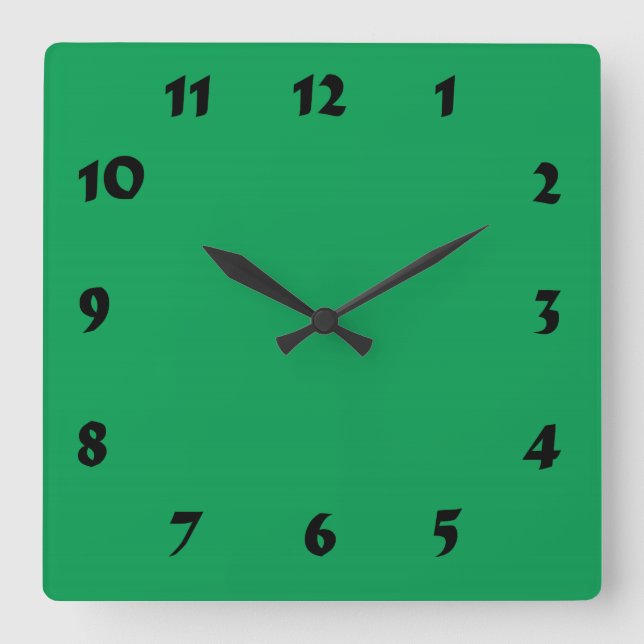 Quadrado Relógio Verde Médio Numerável Alterável (Frente)
