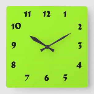 Quadrado Relógio Verde Neon Brilhante e Numerável