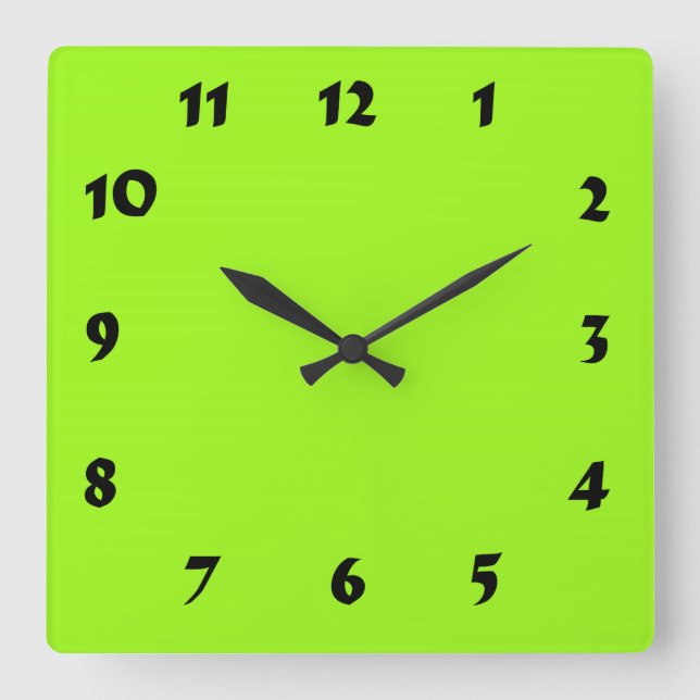 Quadrado Relógio Verde Neon Brilhante e Numerável (Frente)