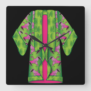 Quadrado Relógio Wall Green Kimono