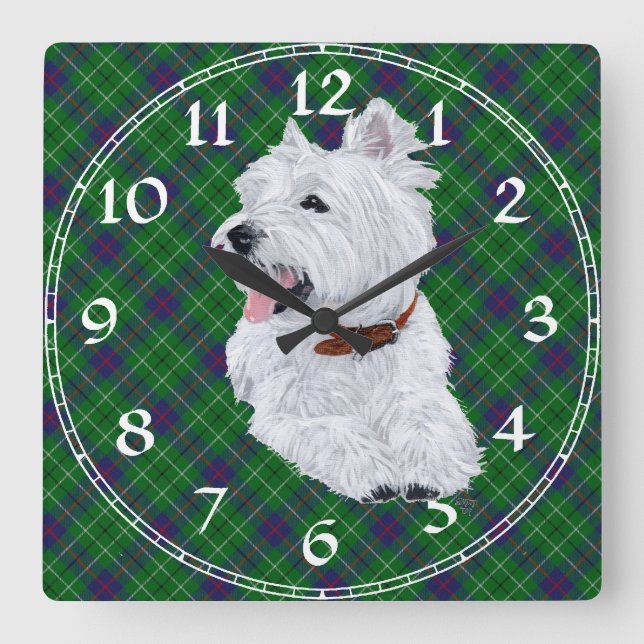 Quadrado Relógio West Highland White Terrier (Frente)