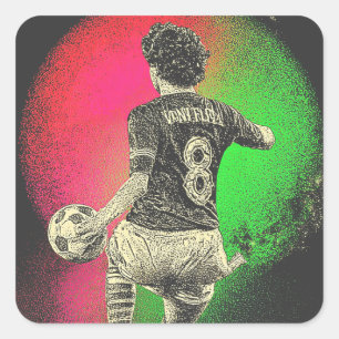 Quadrado Retro Neon Striker – Adesivo de Futebol Vaporwave