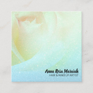Quadrado *~* Rosa Floral Glitter Aqua Cartão de visita