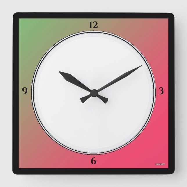 Quadrado Rosa, verde, branco e preto - Relógio de Paredes (Frente)