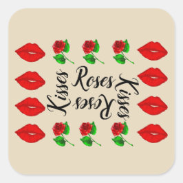 Quadrado rosas e beija o adesivo romântico