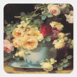 Quadrado Rosas em uma tigela azul - adesivo