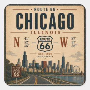 Quadrado Rota 66 Chicago Adesivo de Bagagem