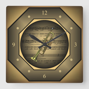 Quadrado Rótulo de relógio ~ Trompete ~ Folha de música 