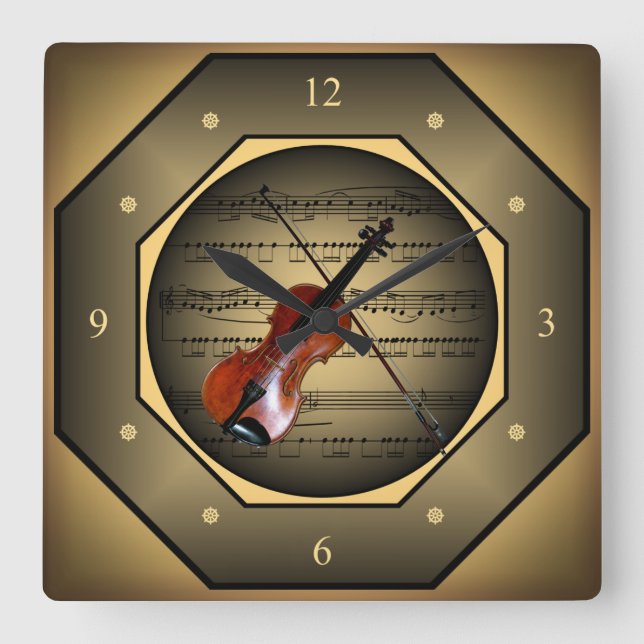 Quadrado Rótulo de relógio ~ Violin ~ Folha de música ~ Úni (Frente)