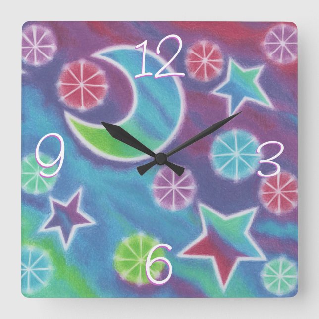 Quadrado Rua do relógio 'Números' da Noite Brilhante (Frente)