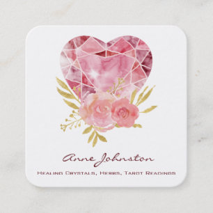 Quadrado Ruby Heart and Flowers Square Cartão de visita