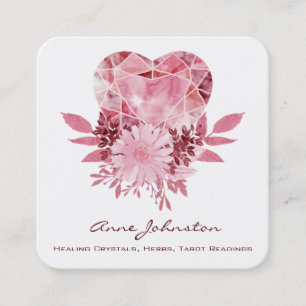 Quadrado Ruby Heart and Flowers Square Cartão de visita