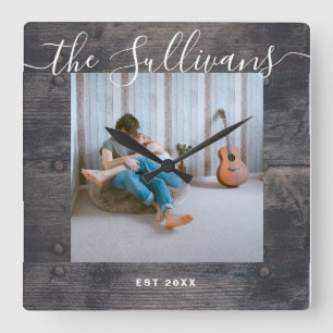 Quadrado Rustic Personalizou Sua Fotografia No Relógio De 