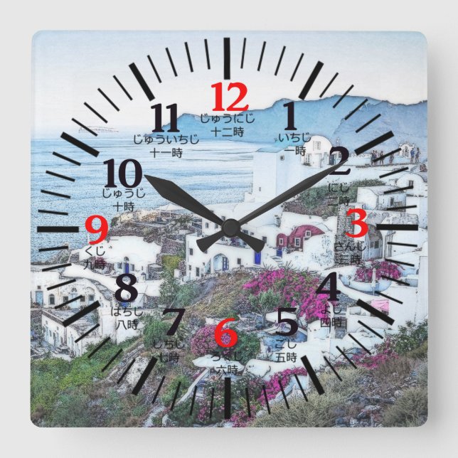Quadrado Santorini, Relógio de Grécias em Inglês e Japonês (Frente)