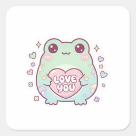Quadrado Sapo do Amor Adesivo Sapo Fofo Segurando Coração R