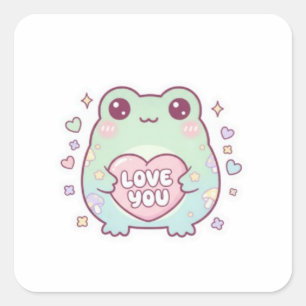 Quadrado Sapo do Amor Adesivo Sapo Fofo Segurando Coração R